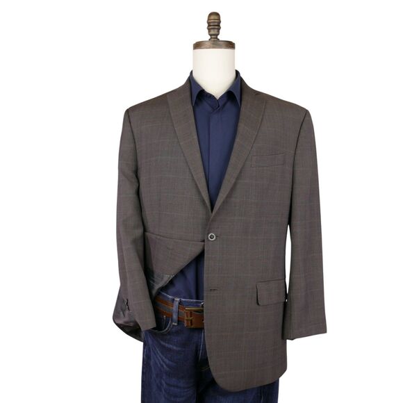 Michael Kors Sport Coat Blazer Men 44R Brown Blue Plaid Suit Jacket